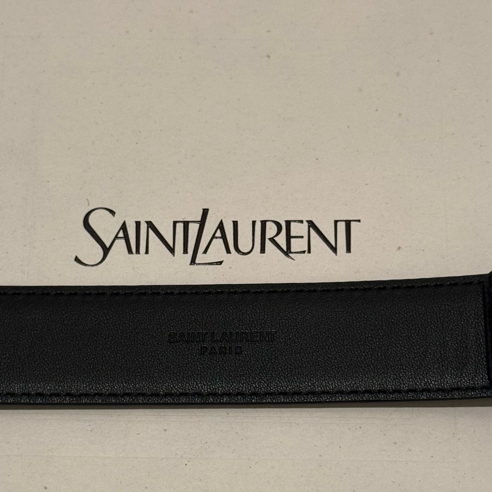 Saint Laurent Black Leather Belt with Gold Buckle - Picture 9 of 11
